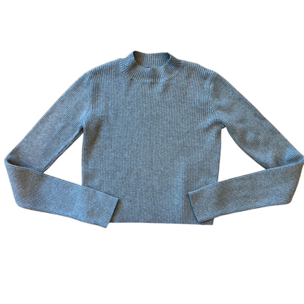 Brandy Melville Sweater Ribbed Cropped Grey Mockneck OS